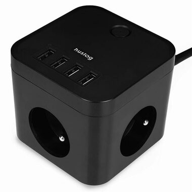 Huslog Predlžovací prívod 230V 1.5m čierna / 3 zásuvky / 4X USB-A
