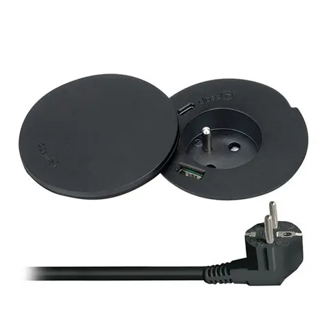 Solight PP119CWB 1z + USB A + C 3.4A + Wireless 10W vstavaná zásuvka čierna / otočné viečko / kábel 2m