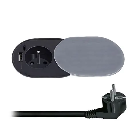 Solight PP124C-PD20 1z + USB A + C 20W PD vstavaná zásuvka s posuvným viečkom strieborná / kábel 2m