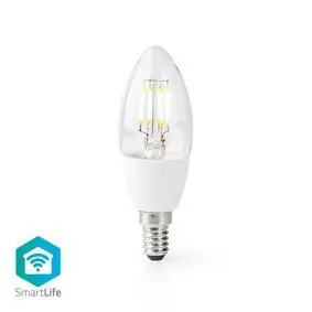 Nedis SmartLife LED žiarovka / Wi-Fi / E14 / 400 lm / 5 W / Teplá biela / 2700 K / Sklo / Android & iOS / Sviečka / 1 ks