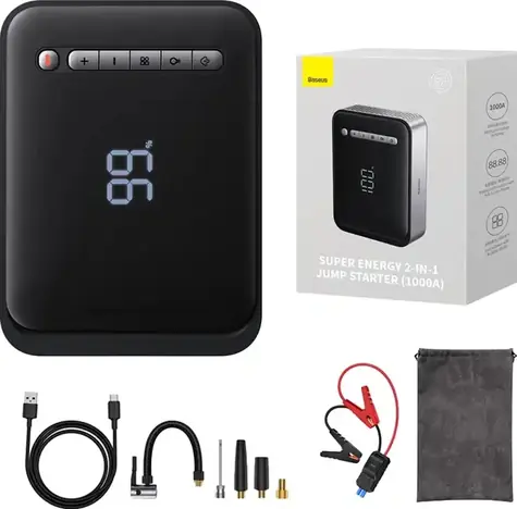 Baseus Super Energy Car Jump Starter Powerbanka + štartér + kompresor čierna / 8000mAh / 1000A / USB 