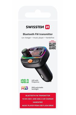 Swissten Bluetooth FM Transmitter čierna / RGB / USB-A + USB-C / BT