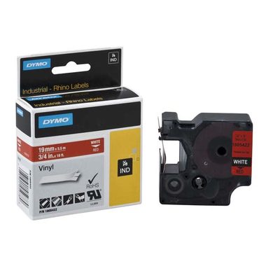 Dymo originálna páska do tlačiarne štítkov 19mm x 5.5m (červený podklad) / biela tlač / RHINO vinylová profi D1