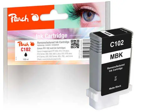 Peach remanufactured alternatívny cartridge Canon PFI-102 (29952626) matná čierna / 130 ml / new chip