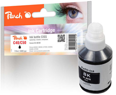 Peach CISS GI-40 50 alternatívny atrament pigmentová čierna / Canon Pixma G 5040 &amp; Pixma G 6040 / 170 ml