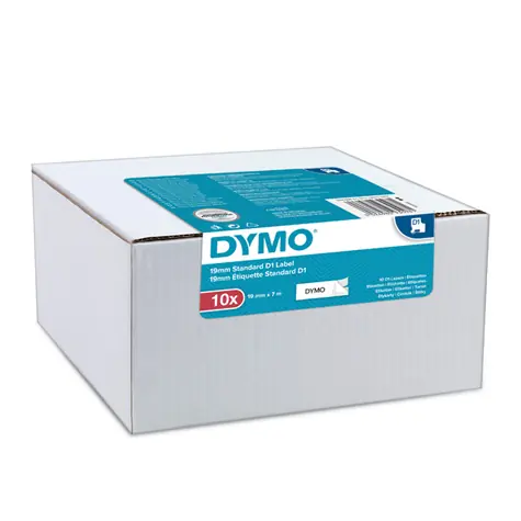 Dymo D1 originálna páska do tlačiarne štítkov 19mm x 7m / čierna tlač na bielom podklade / 10 ks