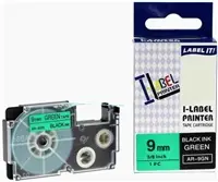 Xerox kompatibilná páska s Casio XR-9GN1 / zelený podklad / čierna tlač / šírka 9 mm / dĺžka 8 m