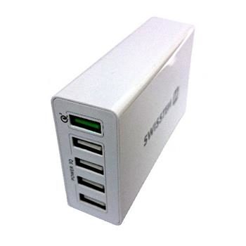 Swissten Sieťová adaptér QUALCOMM 3.0 Quick charge + SMART IC 5x USB 50W biela