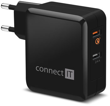 CONNECT IT QUICK CHARGE 3.0 nabíjací adaptér 2x USB čierna / 3.4A / QC 3.0