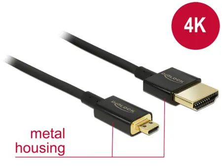 DeLock Kábel High Speed HDMI s Ethernetom - HDMI-A samec > HDMI Micro-D samec 3D 4K 2 m