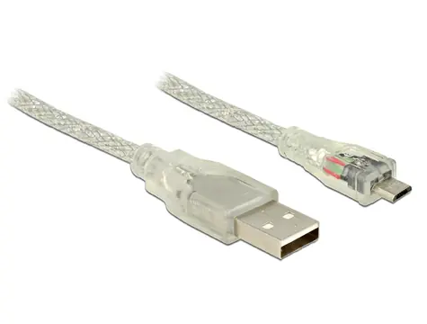DeLock kábel USB 2.0 A samec <-> USB 2.0 micro B samec / 5 m / transparentný