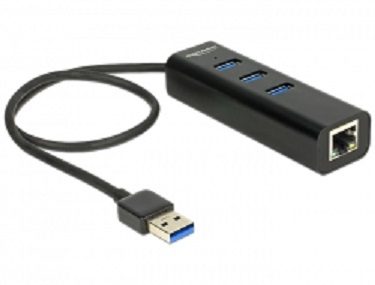 Delock HUB USB 3.0 / 3 portový / + 1 port Gigabit LAN 10, 100, 1000 Mbs