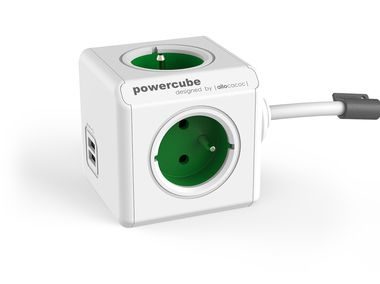 PowerCube Extended USB zelená / Predlžovací prívod 230V / 1.5m / 4 zásuvky / 2x USB Port
