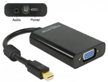 DeLock adaptér mini Displayport 1.1 samec - VGA samica + Audio + Power / čierny