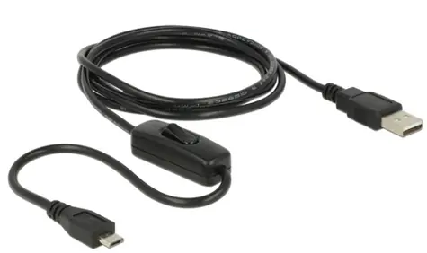 DeLock nabíjací kábel USB 2.0 Type-A samec > USB 2.0 Micro-B samec s vypínačom pre Raspberry Pi 1.5 m