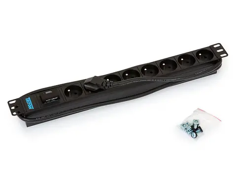 Triton 19" rozvodný panel, 8xCZ zásuvka, bleskoistka, 3x1.5mm, 2m kábel CZ-DE, RAL9005