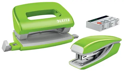 Leitz WOW Set mini zošívačky a dierovačky zelená / zošívanie: až 10 listov