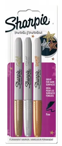 Sharpie Popisovač permanentný F 1,4mm / metalické farby: zlatá/strieborná/bronzová / 3ks