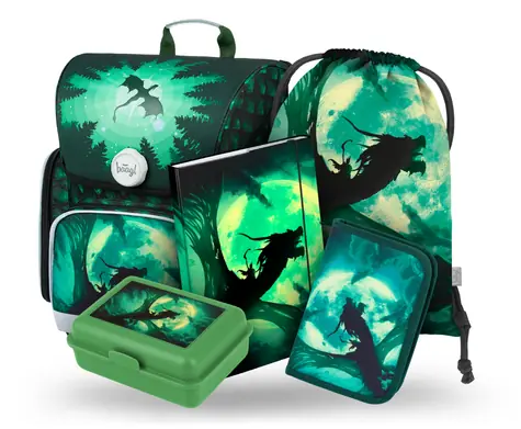 BAAGL SET 5 - Školský set Ergo Drak / aktovka / peračník / vrecko / dosky / box