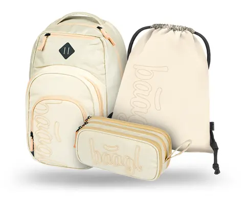 BAAGL SET 3 - Školský set Coolmate Beige: batoh / peračník / sáčok