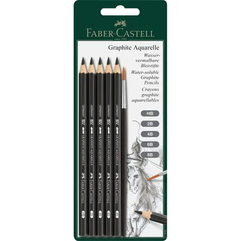 Faber-Castell Graphite Aquarelle Grafitová ceruzka - blister 5 ks a štetec