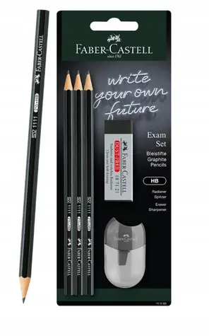 Faber-Castell Exam Set Grafitová ceruzka - tvrdosť HB 3 ks + gumou + strúhadlo