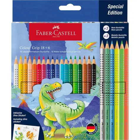 Faber-Castell Colour Grip Dinosaur - Pastelky - papierová krabička 18+6 ks