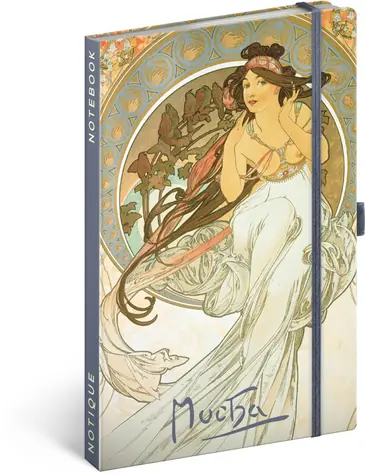 NOTIQUE Notes Alfons Mucha - Hudba, linajkový, 13 x 21 cm