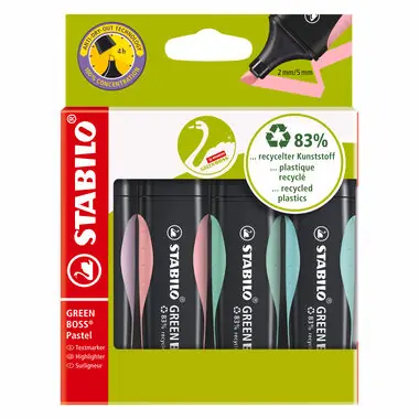 STABILO® GREEN BOSS Pastel - 4 ks súprava - tyrkysová, zelená, ružová, fialová
