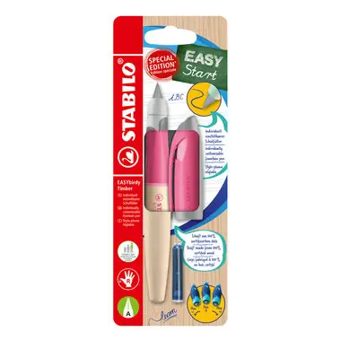 STABILO® EASYbirdy Timber ružová - vr. bombičky s modrým zmizíkovateľným atramentom