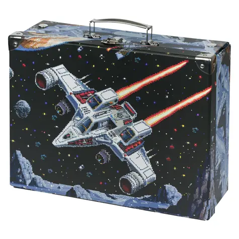 BAAGL Skladací školský kufrík Pixel Space s kovaním / 32.5 x 10.5 x 26 cm