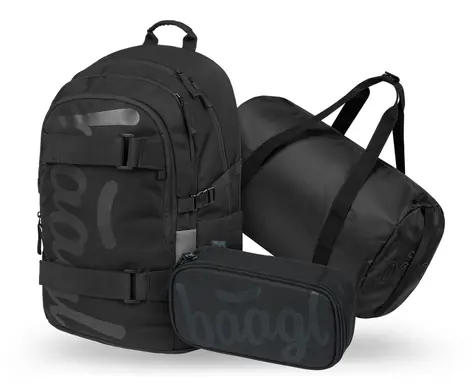 BAAGL SET 3 - Školský set Skate Uni čierna: batoh / peračník / športová taška