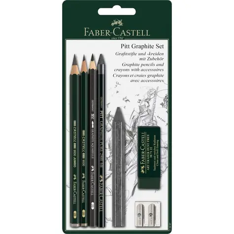 Faber-Castell Grafitové ceruzky s gumou a strúhadlom / 7ks / čierna