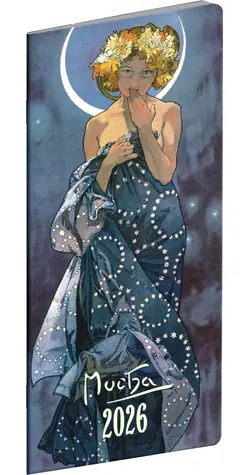 NOTIQUE Vreckový diár Alfons Mucha 2026 plánovací mesačný / 8 x 18 cm