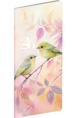 NOTIQUE Vreckový diár Vtáčiky 2026 plánovací mesačný / 8 x 18 cm