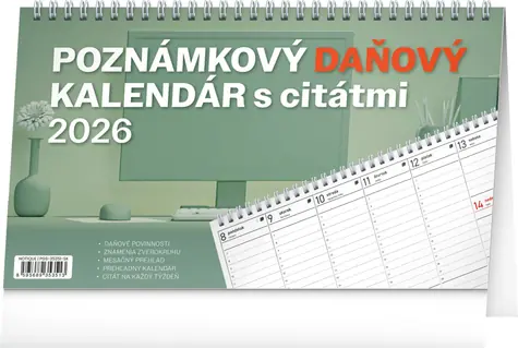 NOTIQUE Stolový kalendár Poznámkový daňový s citátmi 2026, 25 x 14,5 cm