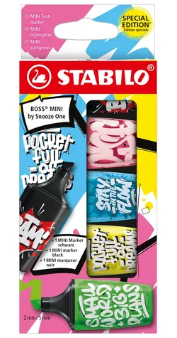 STABILO® BOSS MINI by Snooze One - Zvýrazňovače a popisovač - 5 ks sada - ružová, modrá, žltá, zelená a čierna