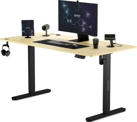 SENSE7 Nojo Pracovný stôl čierna-borovica / elektricky nastaviteľná výška / 140 x 70cm / nosnosť 80kg