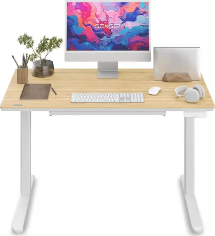 SENSE7 NEWAI Pracovný stôl biela-bambus / elektricky nastaviteľná výška / 120 x 60cm / nosnosť 50kg