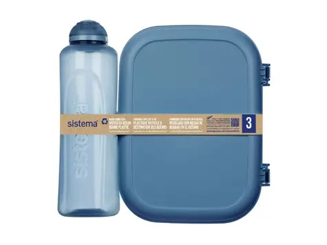 Sistema Set desiatového boxu s fliaš Ocean Bound - Olovrantový box Ribbon Lunch 1.1 la fľaša Swift 480 ml modrá