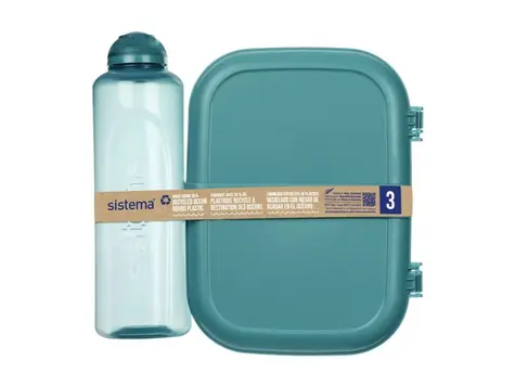 Sistema Set desiatového boxu s fliaš Ocean Bound - Olovrantový box Ribbon Lunch 1.1 la fľaša Swift 480 ml zelená