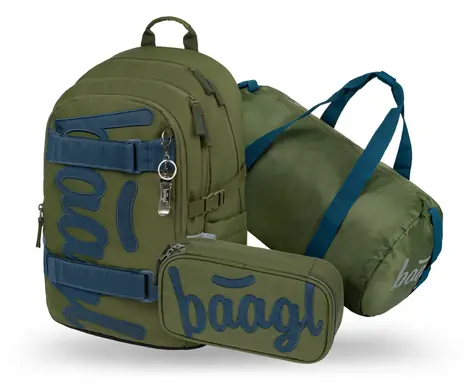 BAAGL SET 3 Skate Olive: batoh, peračník, športová taška GRS