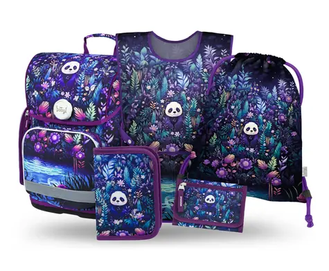 BAAGL SET 5 Ergo Jungle Panda: aktovka, peračník, vrecko, zástera, peňaženka