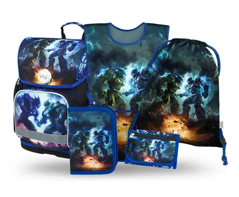 BAAGL SET 5 Ergo Roboti: aktovka, peračník, sáčok, zástera, peňaženka