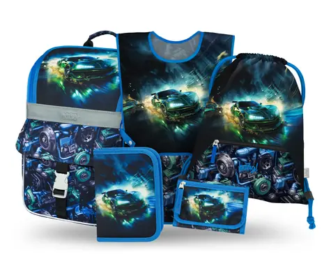 BAAGL SET 5 Zippy Závodné auto: aktovka, peračník, sáčok, zástera, peňaženka