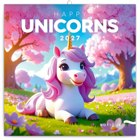 NOTIQUE Poznámkový kalendár Veselí jednorožci 2027, 30 x 30 cm