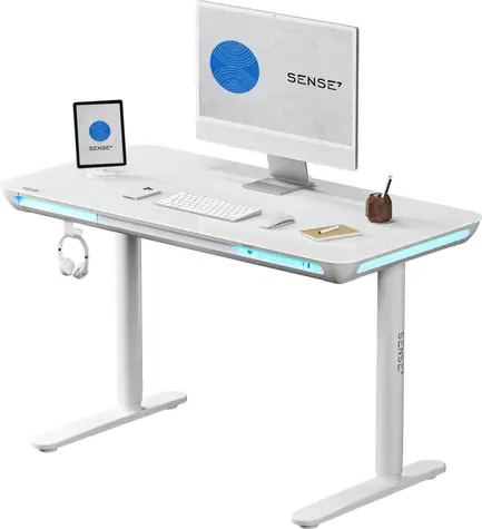 Poškodený obal - SENSE7 NOMO Pracovný stôl biela / elektricky nastaviteľná výška / 120 x 60cm / nosnosť 50kg / LED