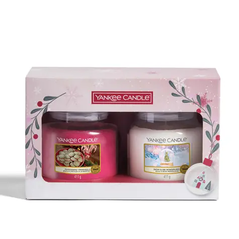 Yankee Candle Darčeková sada 2 ks vonných sviečok 411g / Snow Globe Wonderland, Peppermint Pinwheels / dopredaj