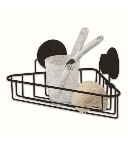 Compactor Bestlock Black Rohová polička do kúpeľne s prísavkami čierna / bez vŕtania