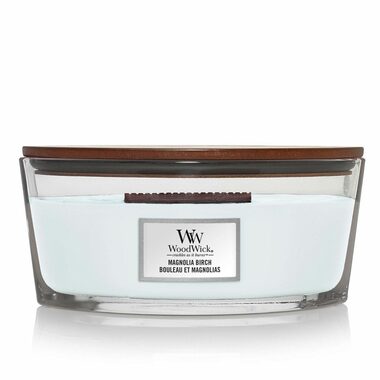 WoodWick Magnolia Birch Elipsa 453.6g - sviečka loď / doba horenia: až 40 h